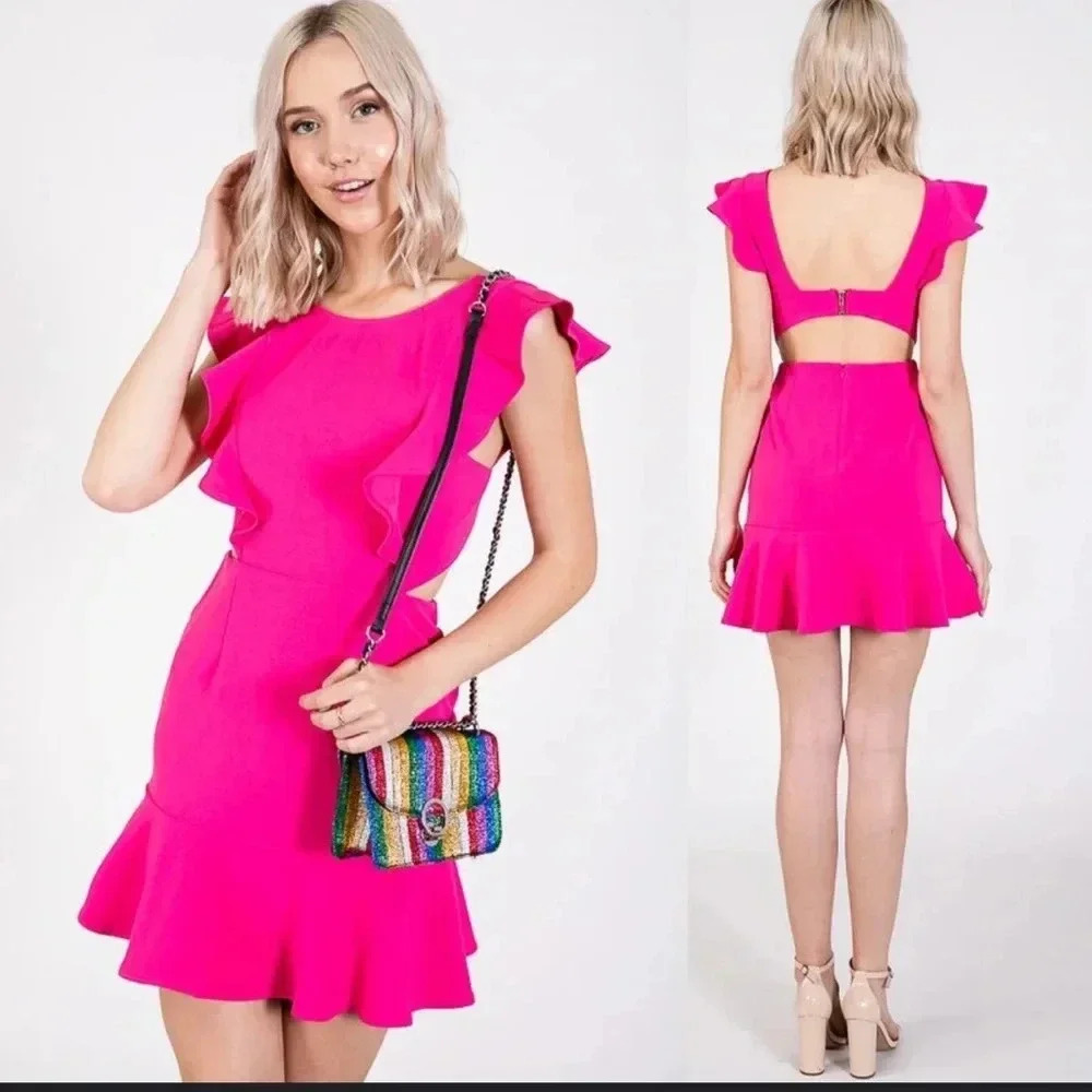 Barbie Pink Ruffle Backless Dress // Size Large